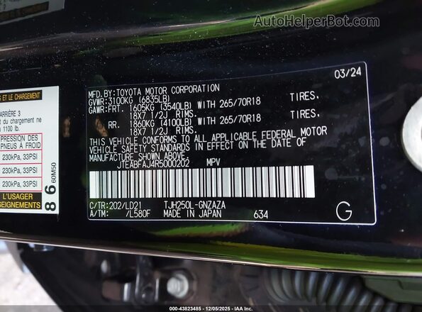 JTEABFAJ4R5000202 2024 TOYOTA LAND CRUISER Black Widok komory silnika