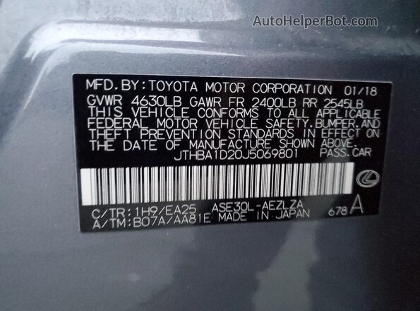 JTHBA1D20J5069801 2018 LEXUS IS Gray Widok komory silnika