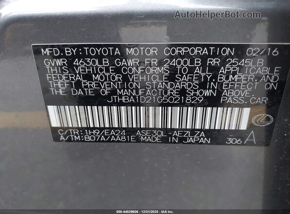 JTHBA1D21G5021829 2016 LEXUS IS 200T Коричневый Вид подкапотного пространства