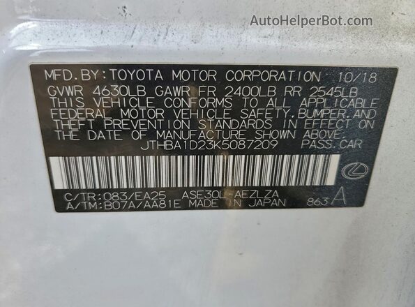 JTHBA1D23K5087209 2019 LEXUS IS White Widok komory silnika