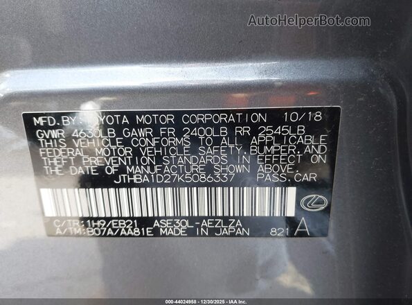 JTHBA1D27K5086337 2019 LEXUS IS 300 Серый Вид подкапотного пространства