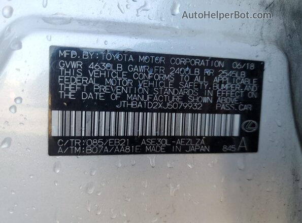 JTHBA1D2XJ5079932 2018 LEXUS IS White Вид наклейки з VIN-кодом