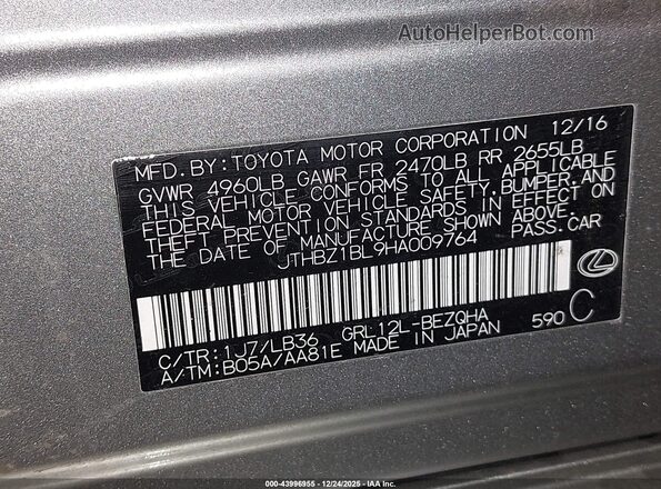 JTHBZ1BL9HA009764 2017 LEXUS GS 350 Серый Вид подкапотного пространства
