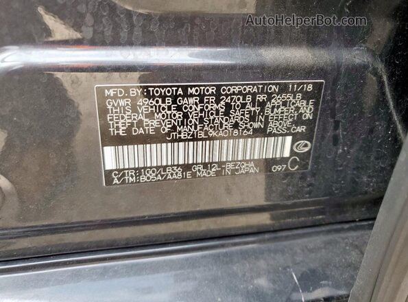JTHBZ1BL9KA018164 2019 LEXUS GS Charcoal Вид наклейки з VIN-кодом
