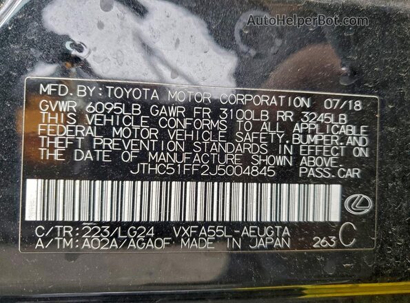 JTHC51FF2J5004845 2018 LEXUS LS Black VIN კოდის სტიკერის ხედი