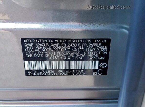 JTHCZ1BL4KA010574 2019 LEXUS GS Gray Engine compartment view