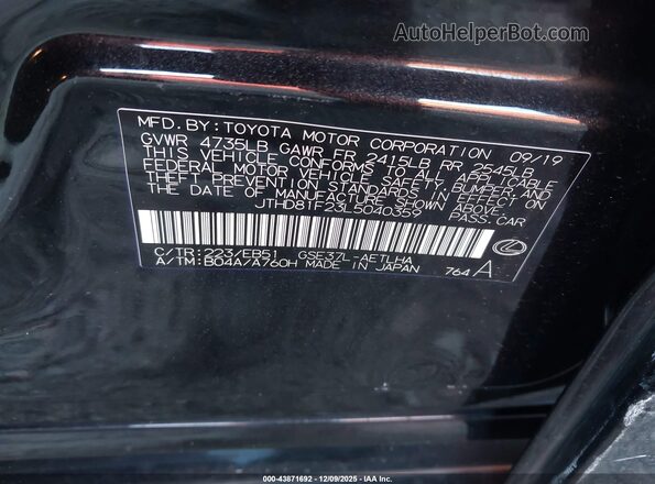 JTHD81F23L5040359 2020 LEXUS IS 300 Black Widok komory silnika