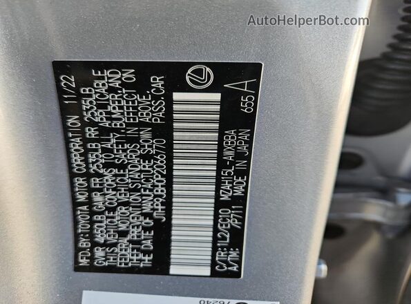 JTHP9JBH0P2066770 2023 LEXUS UX Silver Widok naklejki z numerem VIN