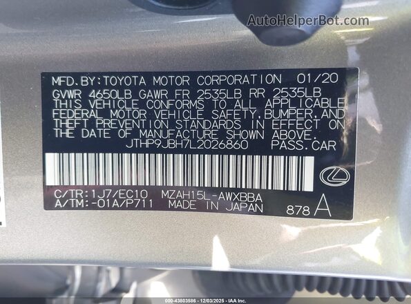 JTHP9JBH7L2026860 2020 LEXUS UX 250H Champagne Widok komory silnika