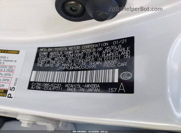 JTHP9JBH8M2042695 2021 LEXUS UX 250H White Vista del compartimento del motor