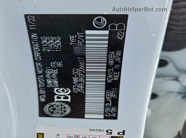 JTHR9JBH2P2066617 2023 LEXUS UX Белый Вид наклейки с VIN-кодом