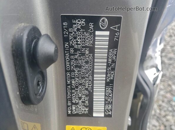 JTHU9JBH7K2002284 2019 LEXUS UX Желто-коричневый Вид наклейки с VIN-кодом