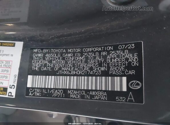 JTHX6JBH0R2174723 2024 LEXUS UX 250H Gray Widok komory silnika