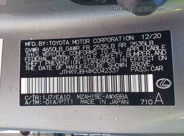 JTHX9JBH4M2042337 2021 LEXUS UX 250H Silver Widok komory silnika