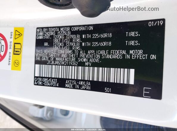 JTJBJRBZXK2119362 2019 LEXUS NX 300H Белый Вид подкапотного пространства
