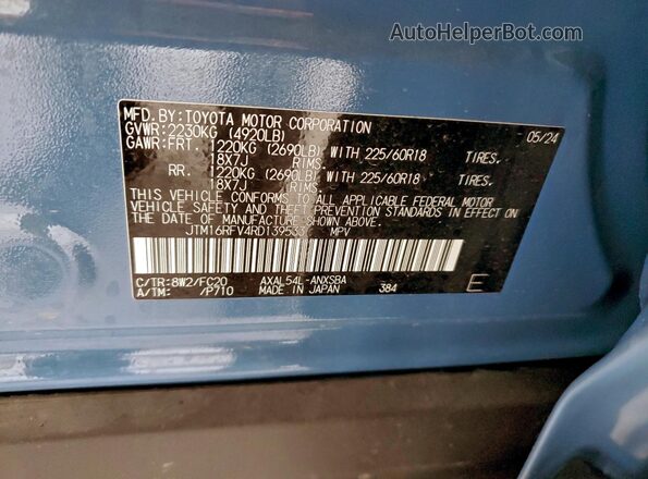 JTM16RFV4RD139533 2024 TOYOTA RAV4 Синий Вид наклейки с VIN-кодом