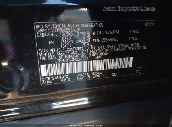 JTMAB3FV4MD061126 2021 TOYOTA RAV4 PRIME Black Widok komory silnika