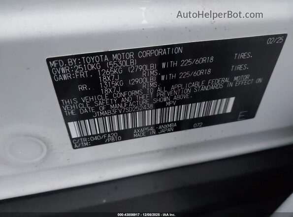 JTMAB3FV7SD252438 2025 TOYOTA RAV4 PLUG-IN HYBRID White Vista del compartimento del motor