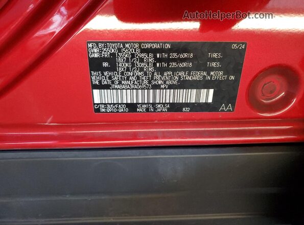 JTMABABA3RA069573 2024 SUBARU SOLTERRA Темно-бордовый Вид наклейки с VIN-кодом