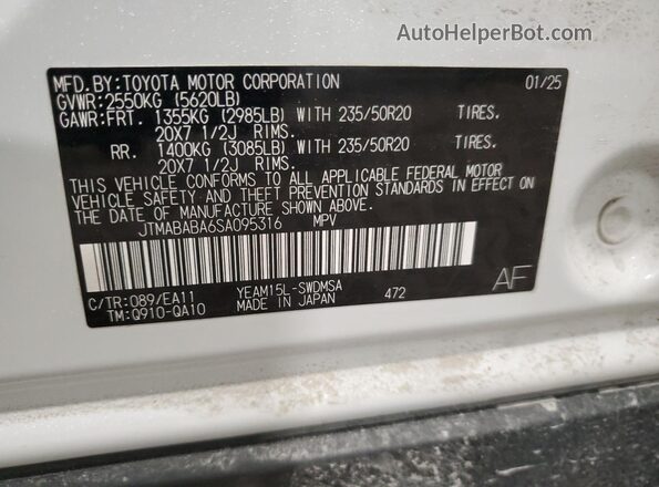 JTMABABA6SA095316 2025 SUBARU SOLTERRA White Widok komory silnika