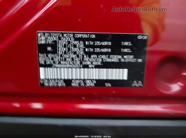 JTMABABA8RA060514 2024 SUBARU SOLTERRA Red Vista de la etiqueta del VIN