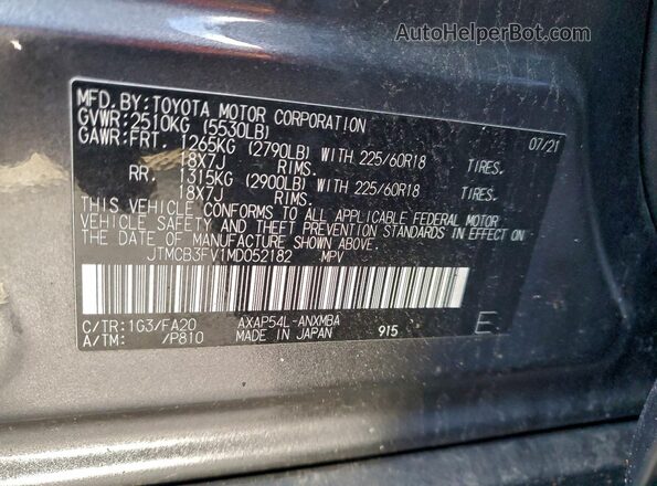 JTMCB3FV1MD052182 2021 TOYOTA RAV4 Gray VIN sticker view