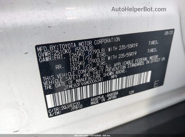 JTMEB3FV6MD006341 2021 TOYOTA RAV4 PRIME Белый Вид подкапотного пространства