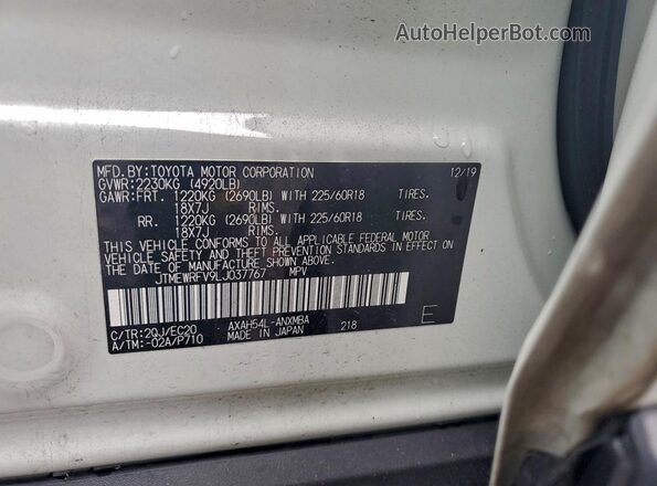 JTMEWRFV9LJ037767 2020 TOYOTA RAV4 Белый Панорамный вид салона 360°