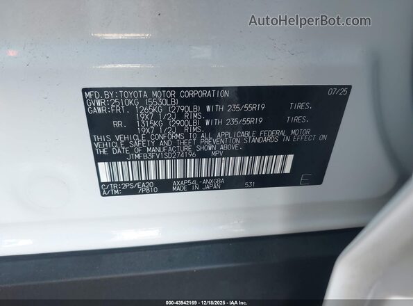 JTMFB3FV1SD274196 2025 TOYOTA RAV4 PLUG-IN HYBRID White ძრავის განყოფილების ხედი