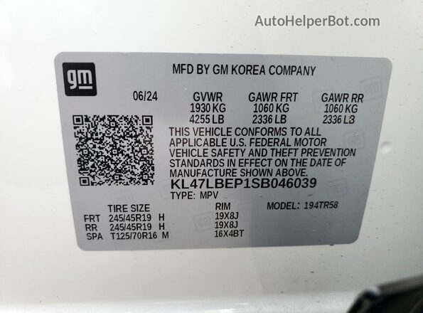 KL47LBEP1SB046039 2025 BUICK OTHER White VIN sticker view