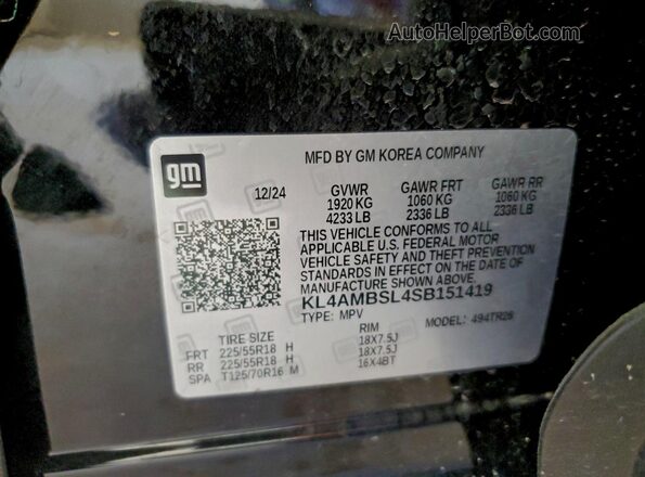 KL4AMBSL4SB151419 2025 BUICK ENCORE Черный Панорамный вид салона 360°