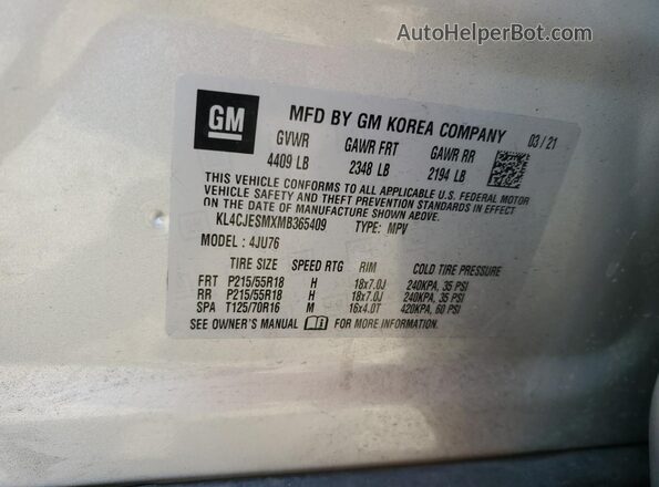 KL4CJESMXMB365409 2021 BUICK ENCORE Серебряный Вид подкапотного пространства
