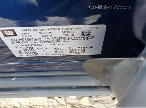KL4MMBS27PB020352 2023 BUICK ENCORE Blue Панорамний вид салону 360°