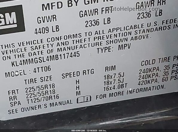 KL4MMGSL4MB117445 2021 BUICK ENCORE Black Вид підкапотного простору