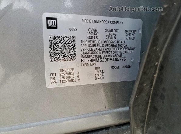 KL79MMS20PB185776 2023 CHEVROLET TRAILBLAZER Gray სალონის 360-გრადუსიანი ხედი