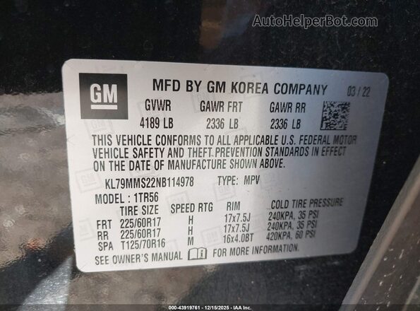 KL79MMS22NB114978 2022 CHEVROLET TRAILBLAZER Черный Вид подкапотного пространства