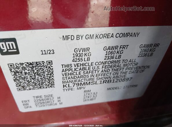 KL79MMSL1RB120897 2024 CHEVROLET TRAILBLAZER Red Vista del compartimento del motor