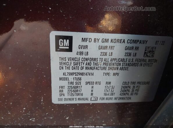 KL79MPS29NB147414 2022 CHEVROLET TRAILBLAZER Темно-бордовый Вид подкапотного пространства