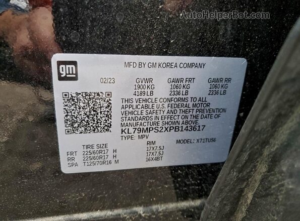 KL79MPS2XPB143617 2023 CHEVROLET TRAILBLAZER Черный Вид наклейки с VIN-кодом