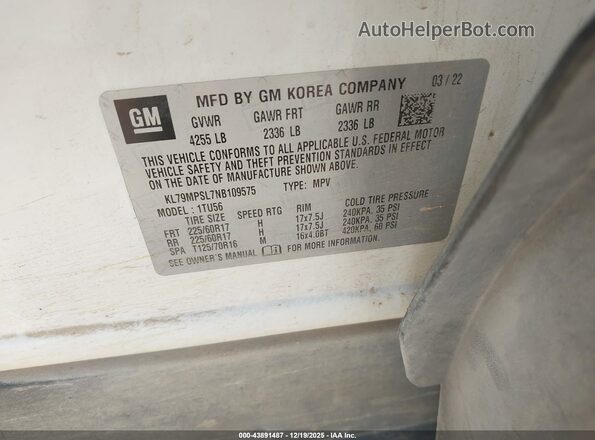 KL79MPSL7NB109575 2022 CHEVROLET TRAILBLAZER Белый Вид подкапотного пространства