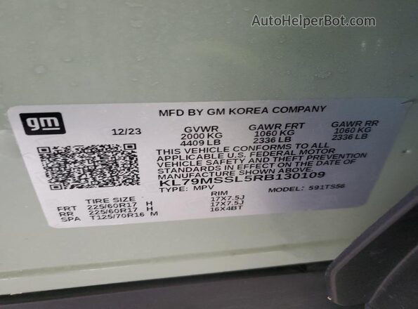 KL79MSSL5RB130109 2024 CHEVROLET TRAILBLAZER Green VIN կոդի պիտակի տեսք