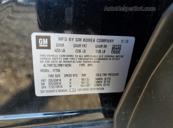 KL79MTSL1MB118294 2021 CHEVROLET TRAILBLAZER Black Widok wnętrza 360 stopni