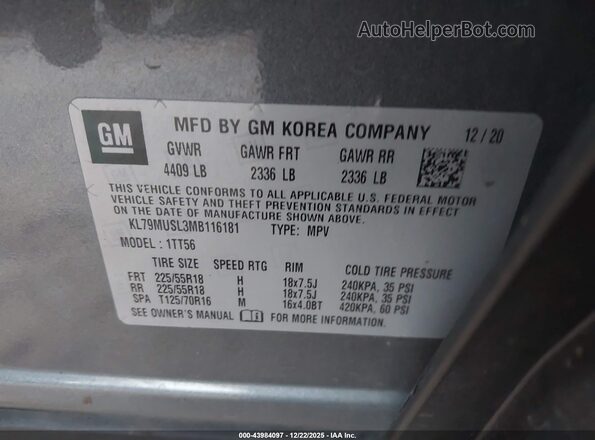 KL79MUSL3MB116181 2021 CHEVROLET TRAILBLAZER Gray ძრავის განყოფილების ხედი