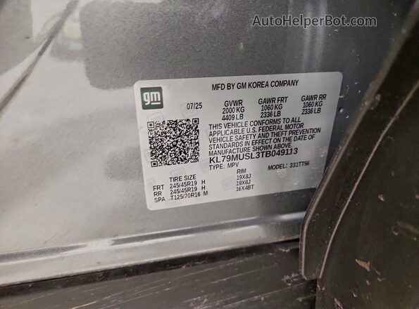KL79MUSL3TB049113 2026 CHEVROLET TRAILBLAZER Серый Вид наклейки с VIN-кодом
