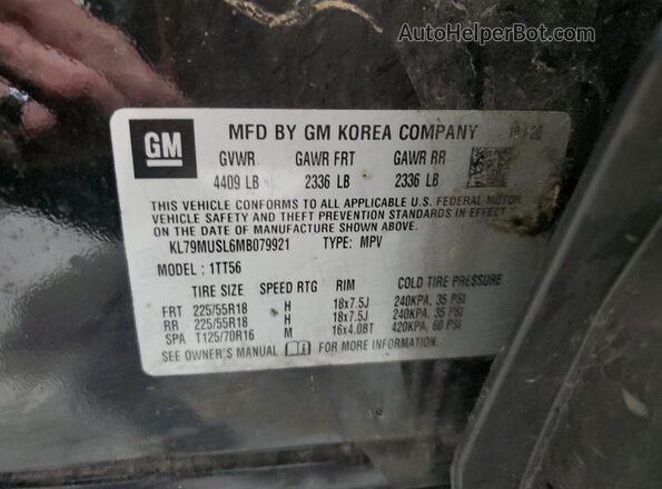 KL79MUSL6MB079921 2021 CHEVROLET TRAILBLAZER Черный Вид наклейки с VIN-кодом