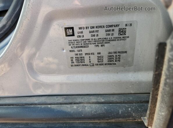 KL7CJKSBXMB302231 2021 CHEVROLET TRAX Серебряный Вид наклейки с VIN-кодом