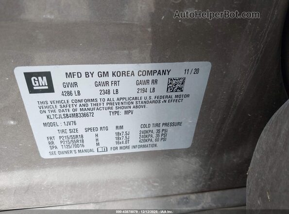 KL7CJLSB4MB336672 2021 CHEVROLET TRAX Серый Вид подкапотного пространства