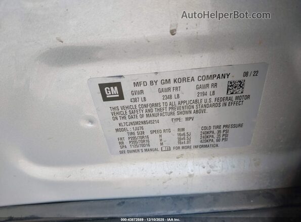 KL7CJNSM2NB545214 2022 CHEVROLET TRAX Серебряный Вид подкапотного пространства