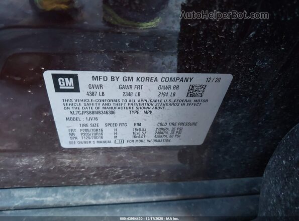 KL7CJPSB8MB346306 2021 CHEVROLET TRAX Black Engine compartment view