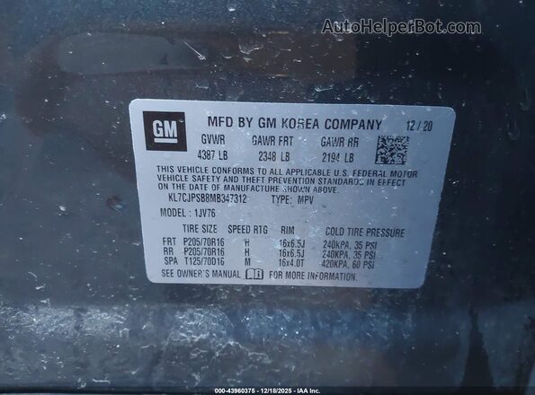 KL7CJPSB8MB347312 2021 CHEVROLET TRAX Серый Вид подкапотного пространства